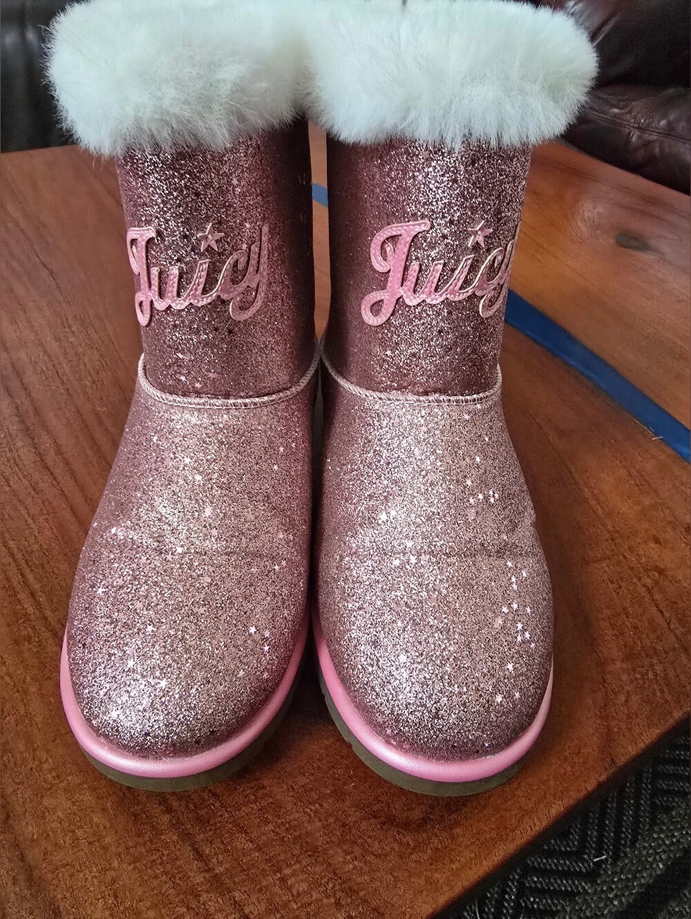 Juicy Couture Sparkle Pink Faux Fur Winter Boots Size 6